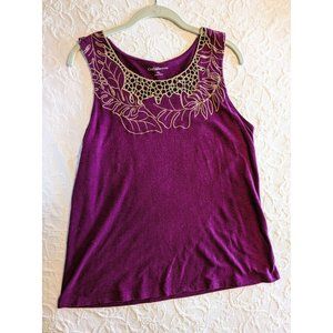 Woman's Burgandy Tank with Tan Lacing and Embroidery PL
